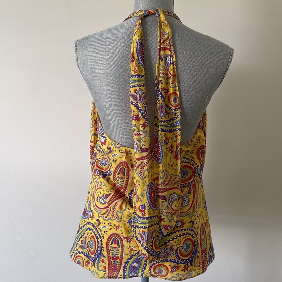 Ralph Lauren Colorful Silk Paisley Keyhole Halter Neck Top Yellow Large Petite - Picture 4 of 9